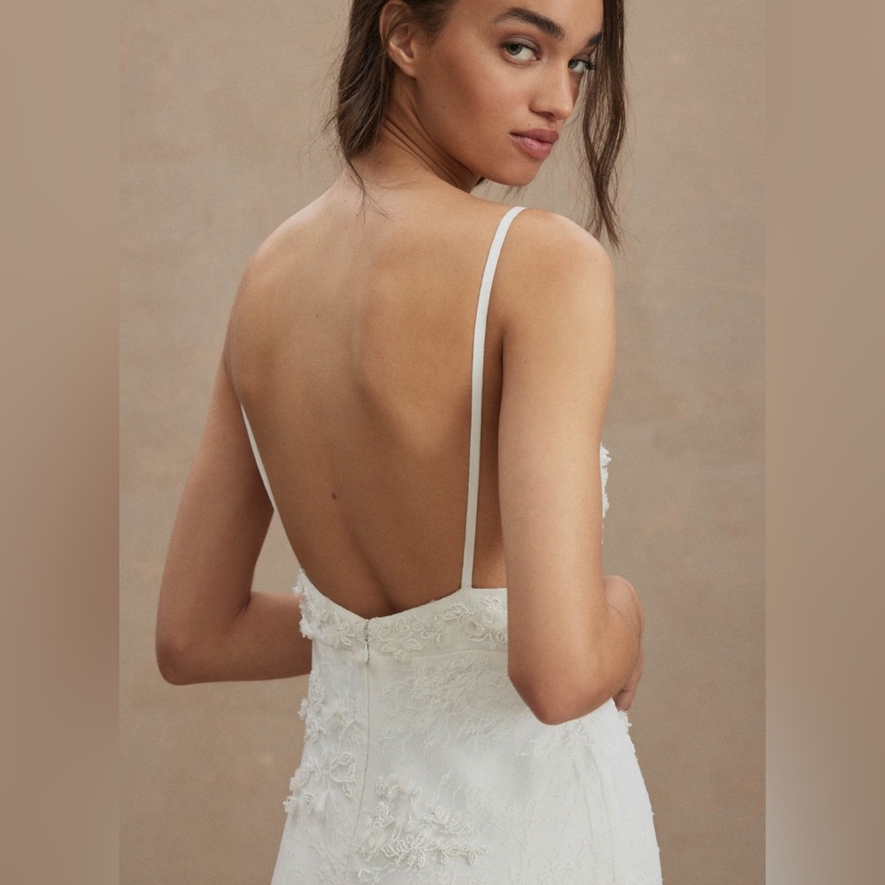 NWT BHLDN Meadow V-Neck Floral Appliqué Sheath Wedding Dress - Picture 4 of 12